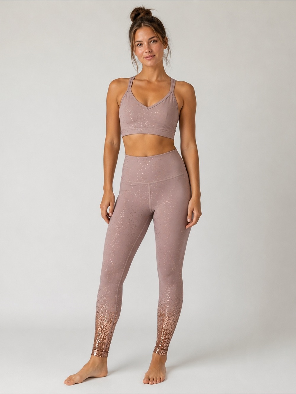 Beyond Yoga Dusty Rose Sparkle Active Set - Sports Bra & Leggings